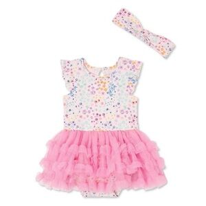 George Baby Girls Cupcake Floral Tulle Tutu Dress with Matching Headband